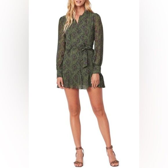 Paige Vittoria Mini Multi Green Dress Long Sleeve Army Size XL - Picture 9 of 17